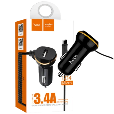 hoco. Auto punjač  sa micro USB kabl, USB, 5 V/3.4 A, crna - Z14 single, micro USB, BK