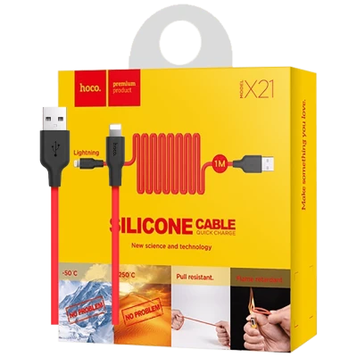 hoco. USB kabl za iPhone, silikonski, 1.2 met., 2 A, crno/crvena - X21 Silicone Lightning, Black/Red